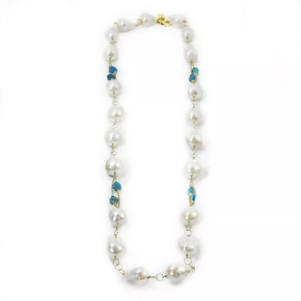 Baroque freshwater pearls & apatite beads necklace