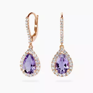 18ct rose gold amethyst and diamond drop earrings