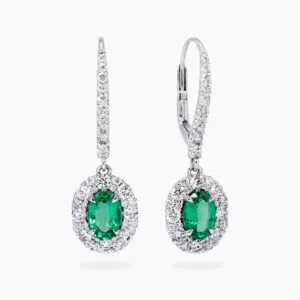 18ct white gold green emerald and diamond drop earrings