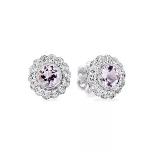 18ct white gold pink morganite and diamond stud earrings