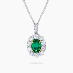 18ct yellow and white gold emerald and diamond necklace