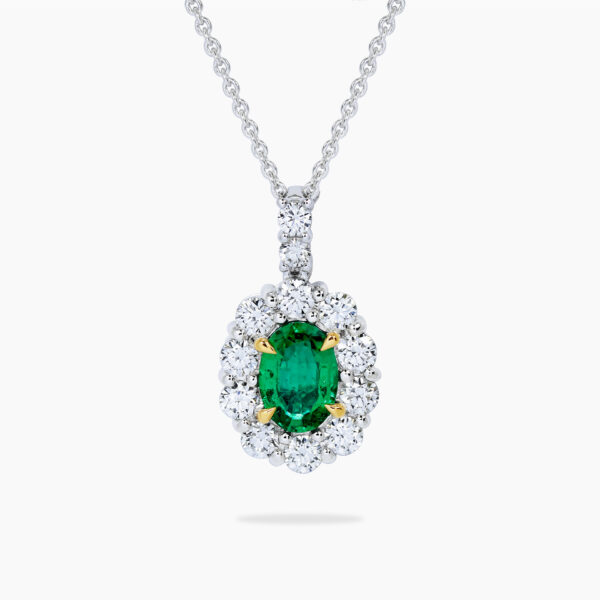 18ct yellow and white gold emerald and diamond necklace