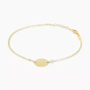 18ct yellow gold diamond bracelet with oval plate