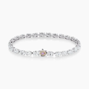 Platinum and rose gold diamond tennis bracelet with pink diamonds