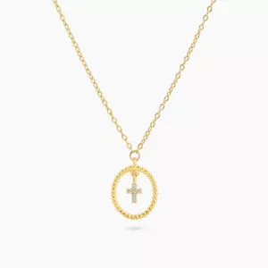 18ct yellow gold diamond cross necklace
