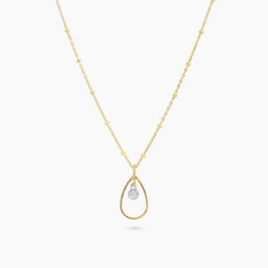 18ct yellow gold diamond necklace with pear shape gold halo