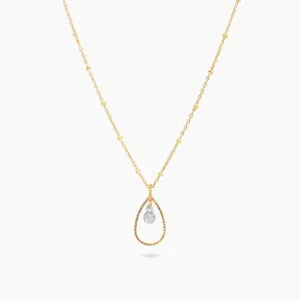 18ct yellow gold diamond necklace with pear shape gold halo