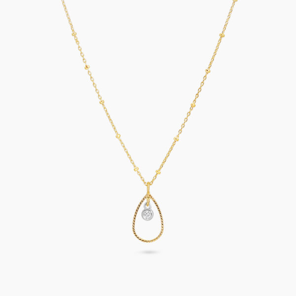 18ct yellow gold diamond necklace with pear shape gold halo