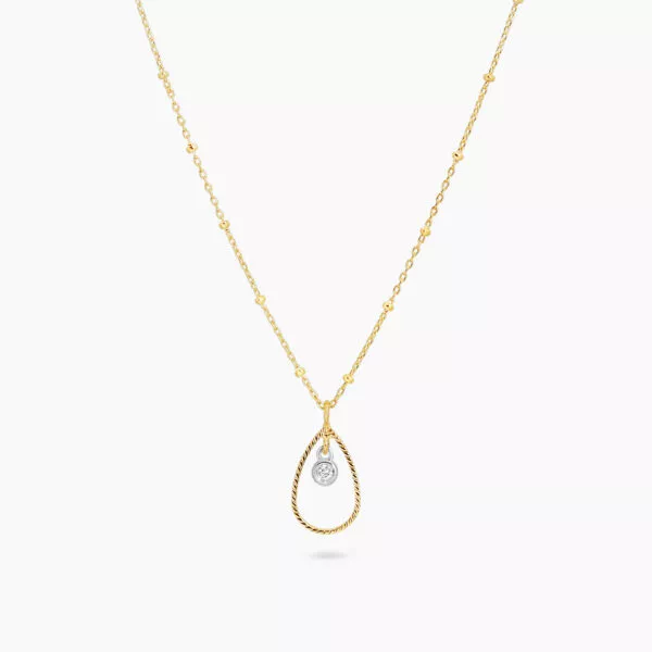 18ct yellow gold diamond necklace with pear shape gold halo