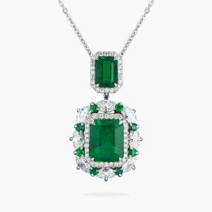 18ct white gold vivid green zambia emerald & diamond necklace