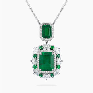 18ct white gold vivid green zambia emerald & diamond necklace
