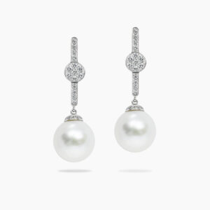 18ct White Gold South Sea Cultured Pearls & Diamonds Drop Earrings