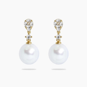 18ct yellow gold South Sea pearl and diamond drop earrings