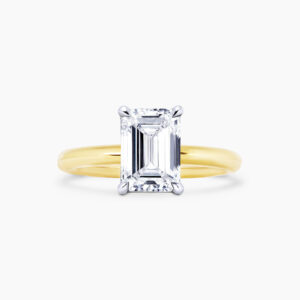 18ct yellow and white gold emerald cut diamond solitaire ring