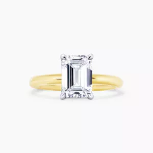 18ct yellow and white gold emerald cut diamond solitaire ring