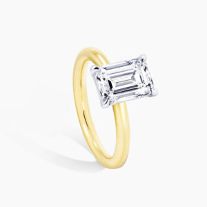 18ct yellow and white gold emerald cut diamond solitaire ring