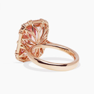 18ct rose gold 7.05ct emerald cut morganite and diamond ring