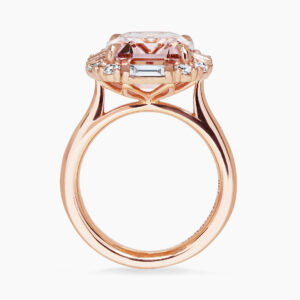 18ct rose gold 7.05ct emerald cut morganite and diamond ring