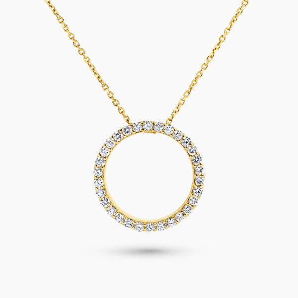 18ct yellow gold diamond claw set circle necklace
