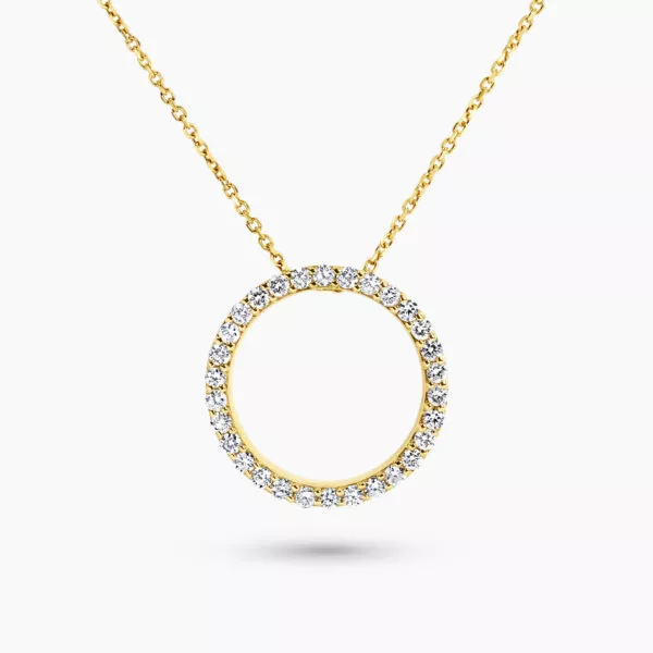 18ct yellow gold diamond claw set circle necklace