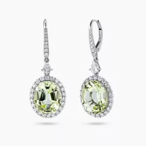 18ct white gold oval tourmaline and diamond drop earrings