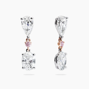 18ct white and rose gold oval pear round pink diamond drop earrings