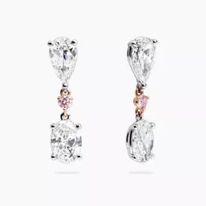 18ct white and rose gold oval pear round pink diamond drop earrings