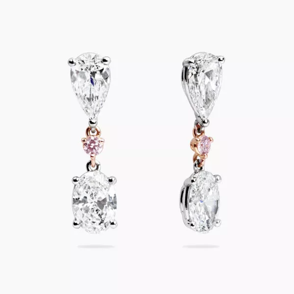 18ct white and rose gold oval pear round Australian pink diamond drop earrings