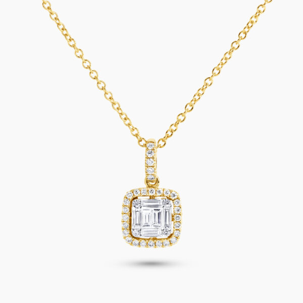18ct yellow gold baguette & round diamond pendant