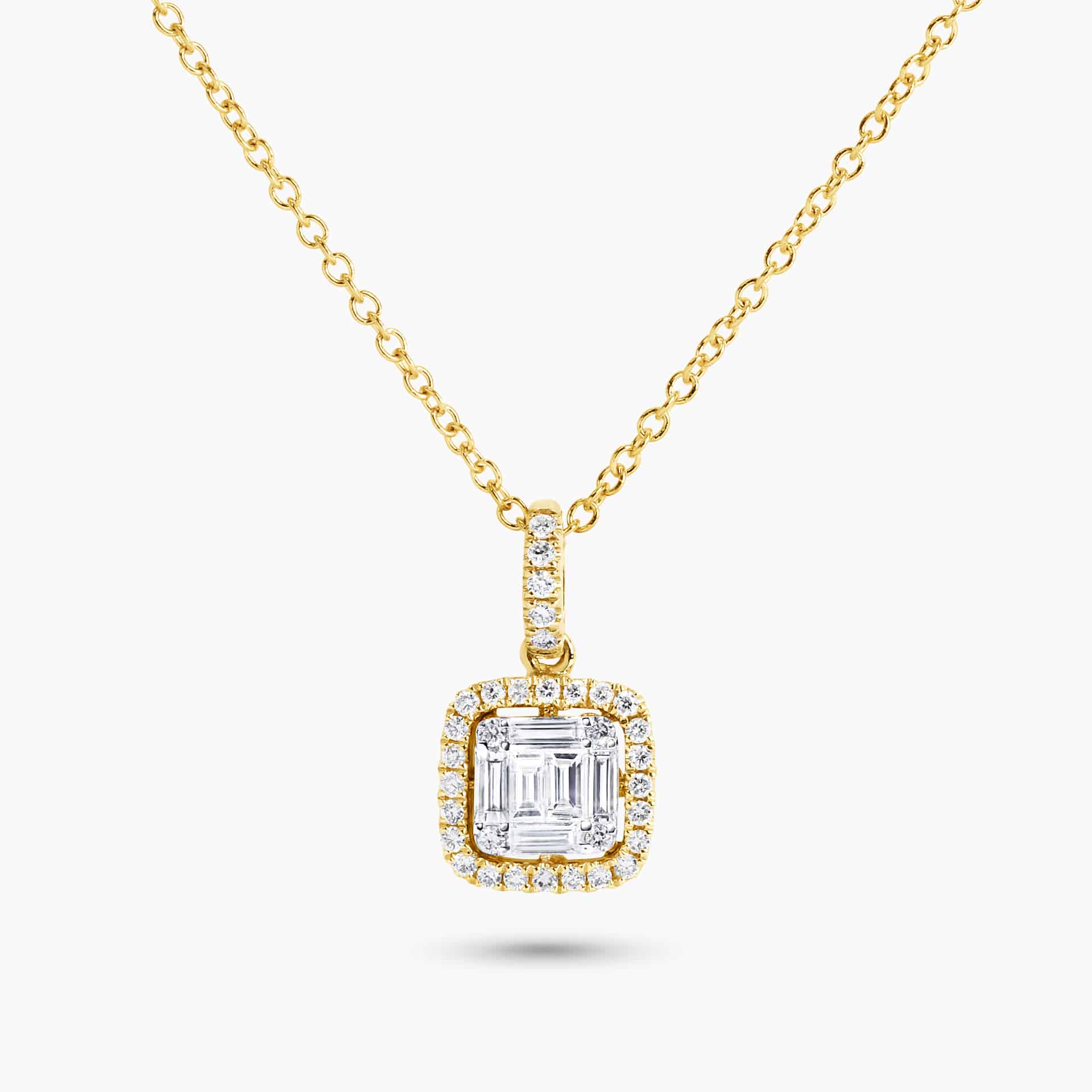 18ct yellow gold baguette & round diamond pendant | Cerrone