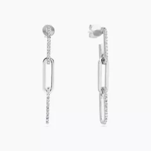 18ct white gold diamond paperclip drop earrings