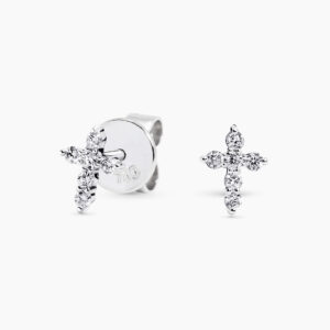 18ct white gold diamond claw set cross stud earrings