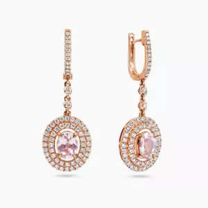 18ct rose gold morganite & diamond drop earrings