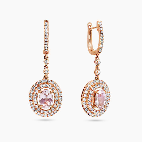 18ct rose gold morganite & diamond drop earrings