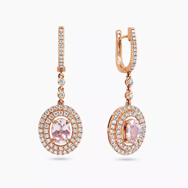 18ct rose gold morganite & diamond drop earrings