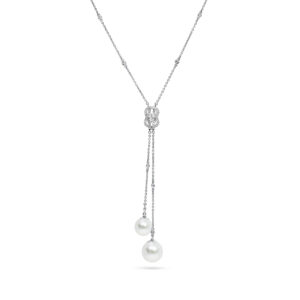 18ct white gold South Sea pearl and diamond drop necklace