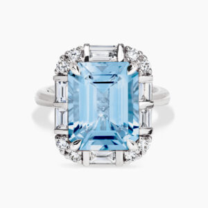 18ct white gold 16.08ct emerald cut aquamarine and diamond ring