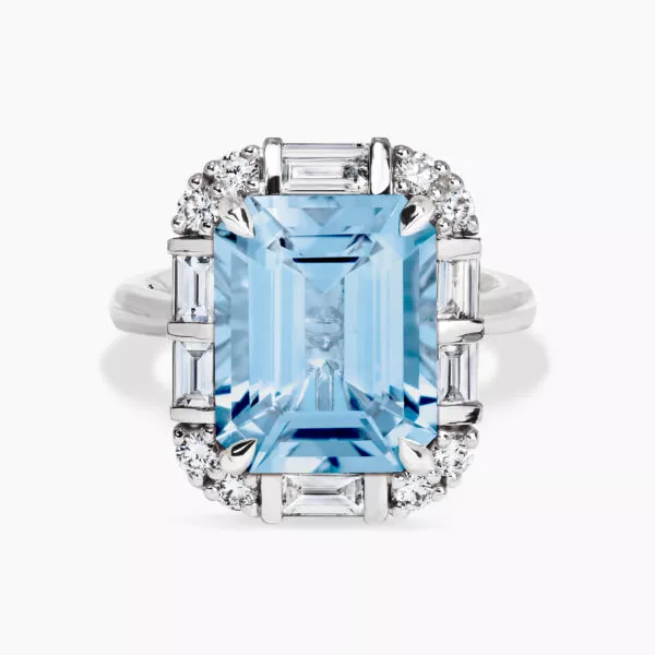 18ct white gold 16.08ct emerald cut aquamarine and diamond ring
