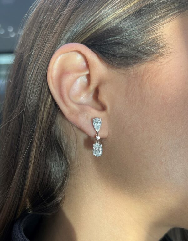 18ct white and rose gold oval pear round Australian pink diamond drop earrings - Image 2