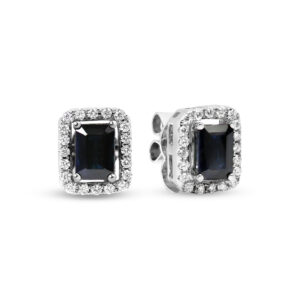 18ct white gold blue sapphire & diamond halo stud earrings