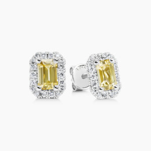 18ct white gold Ceylon yellow sapphire & diamond stud earrings