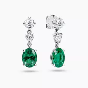 18ct white gold oval shape emerald and diamond drop earrings