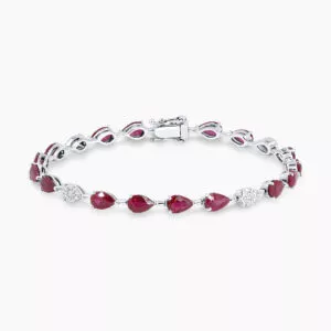 18ct white gold pear shape ruby and diamond bracelet