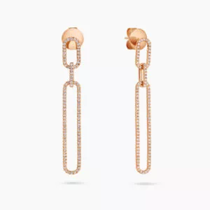 18ct rose gold diamond drop paperclip earrings