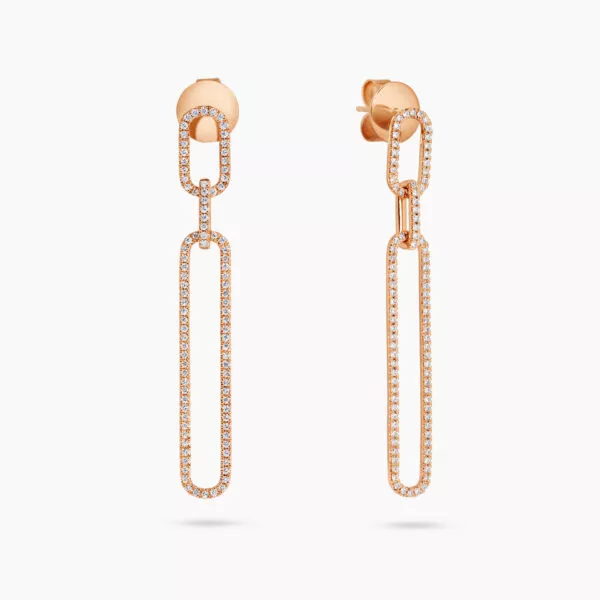 18ct rose gold diamond drop paperclip earrings