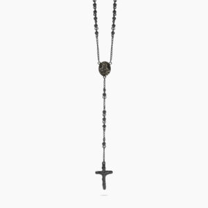 Ion plated black stainless steel black agate rosary bead cross pendant