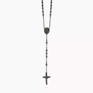 Ion plated black stainless steel black agate rosary bead cross pendant