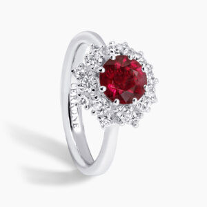 Platinum 1.33ct round brilliant cut ruby and diamond ring