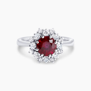 Platinum 1.33ct round brilliant cut ruby and diamond ring