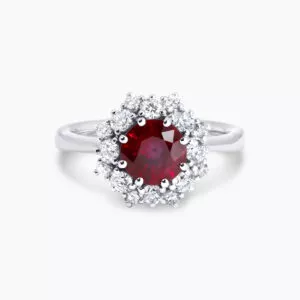 Platinum 1.33ct round brilliant cut ruby and diamond ring